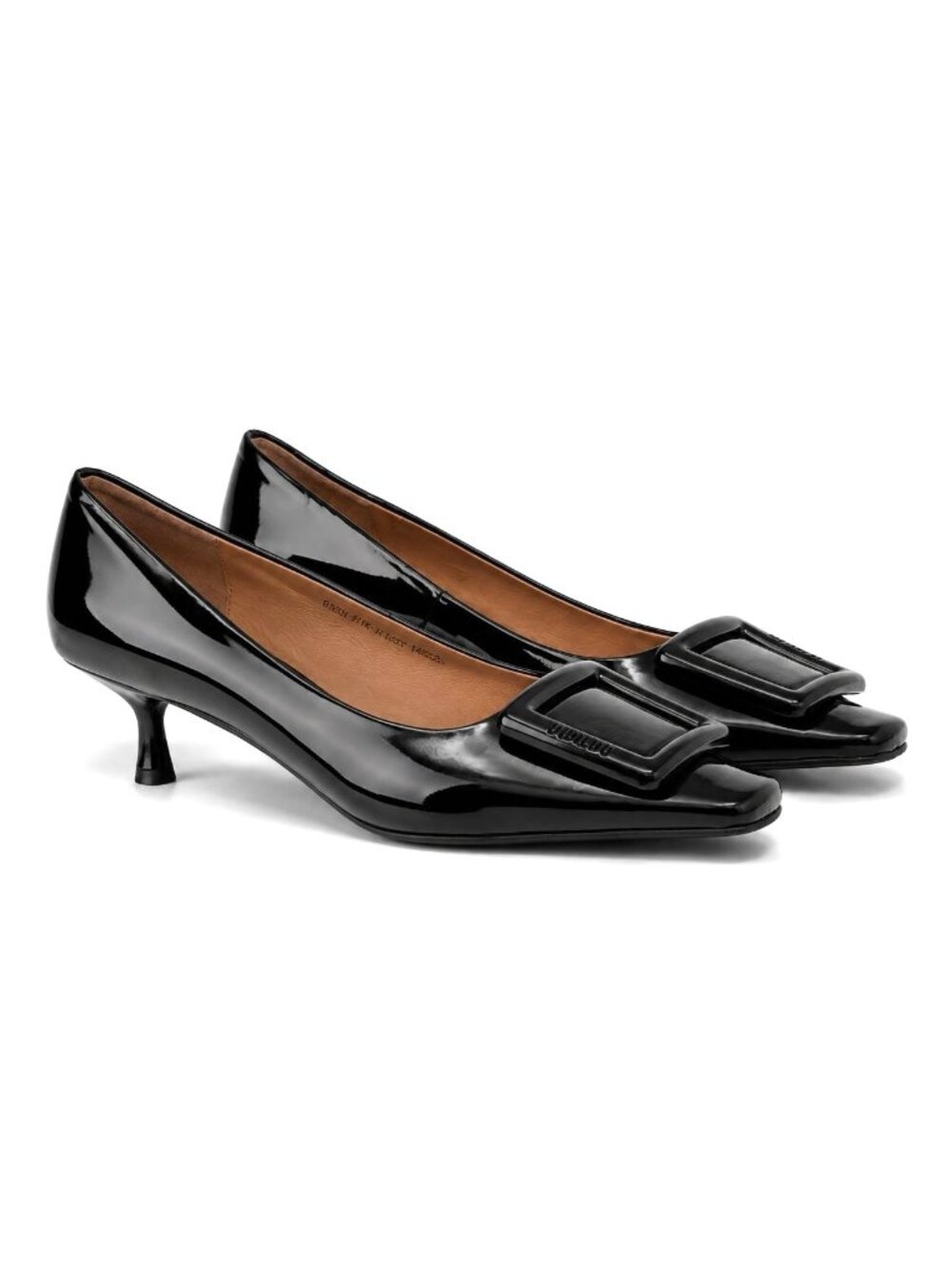 Black Patent Square Toe Buckle Kitten Heel Pumps Women EU 36 Bibi Lou Poznan